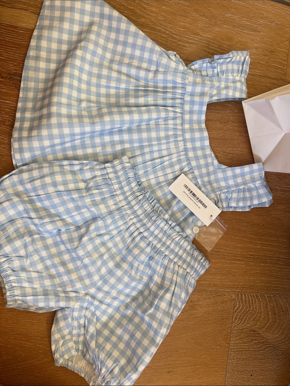 Light Blue Gingham Tank Top & Shorts Matching Set - Kids